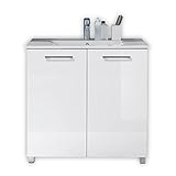 Stella Trading ROY Badezimmer Waschbeckenunterschrank mit Waschbecken in Grau, Weiß Hochglanz - Bad…