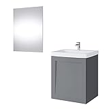 Planetmöbel Waschtischunterschrank Keramikwaschbecken Spiegel Badmöbel Set 50cm matt (Grau matt)