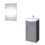 Planetmöbel Waschtischunterschrank Kermaikwaschbecken Spiegel Gäste WC Badmöbel Set 45cm matt (Grau…