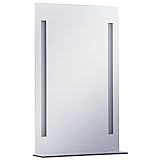 vidaXL Badezimmer LED Wandspiegel mit Regal Spiegel Badspiegel Badezimmerspiegel Lichtspiegel 60x80cm Glas Alu-Rahmen Silbern 6W IP44