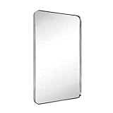 GRACTO Badezimmerspiegel aus gebürstetem Nickel, Metallrahmen, für Wand, Edelstahl, abgerundet, rechteckig,…