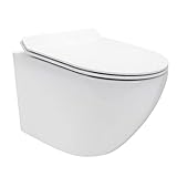 WC Franco Wand Toilette spülrandlos inkl. WC Sitz mit Softclose Absenkautomatik + abnehmbar - Weiß