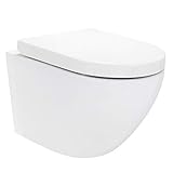 Redonde Design Hänge WC spülrandlos Toilette inkl. Duroplast WC Sitz mit Softclose Absenkautomatik +…