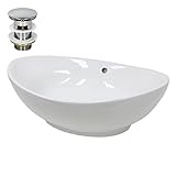 ECD Germany Waschbecken Waschtisch 590x390x200 mm Keramik Oval Weiß inkl. Ablaufgarnitur für Waschbecken…