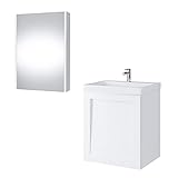Planetmöbel Waschtischunterschrank Keramikwaschbecken Spiegelschrank Badmöbel Set 50cm matt (Weiß matt)