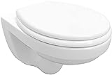 ADOB, spülrandlose wandhängende WC Keramik Toilette weiss inkl. WC Sitz mit Absenkautomatik zur Reinigung…