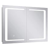 Edelstahl Badezimmer Spiegelschrank mit LED Badspiegel mit 2 Türen und Beleuchtung Wandmontierte Wandschrank mit Spiegel und Licht 80x13x60cm