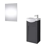 Planetmöbel Waschtischunterschrank Kermaikwaschbecken mit Spiegel Gäste WC Badmöbel Set 40cm matt (Anthrazit matt)