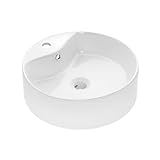 VBChome Waschbecken 47 cm mit Hahnloch Rund Keramik Weiß Oval Waschtisch Handwaschbecken Aufsatzwaschbecken…