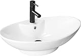 VBChome Waschbecken 66 x 44 x 21 Groß sehr modern Keramik Weiß Oval Waschtisch Handwaschbecken Aufsatzwaschbecken…
