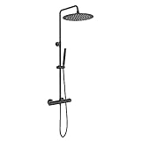 KOMIRO Duschsäule, schwarz, Duschset mit Thermostat-Mischbatterie und 25,4 cm Regendusche, höhenverstellbar,…