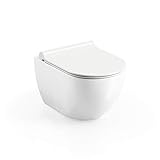 Design Hänge WC RimOff | Spülrandlose Toilette | Wand-WC-Set | inkl. WC Sitz Slim mit SoftClose | WC…