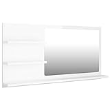 vidaXL Badspiegel mit 3 Ablagen Spiegelregal Wandspiegel Badezimmerspiegel Bad Spiegel Badezimmer Badmöbel Hochglanz-Weiß 90x10,5x45cm Spanplatte