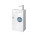 Planetmöbel Waschtischunterschrank 40 cm in Weiß mit Waschbecken & Armatur in Chrom, Badezimmmer Möbel…