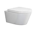 SSWW | Weißes Hänge-WC mit Absenkautomatik & abnehmbaren WC-Sitz, ohne Spülrand, mit Nanobeschichtung…