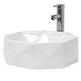 ML-Design Waschbecken aus Keramik in Weiß glänzend, Ø 42x13,5 cm, Diamant Design, Runde Aufsatzwaschbecken,…
