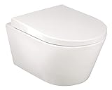 aquaSu® Spülrandloses Wand-WC in weiß | Inklusive WC-Sitz | Verkürzte Ausladung: 48 cm | schmutzabweisende…