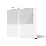 Artforma Spiegelschrank Bad mit Lumen Spiegelleuchte, Badlampe (70 x 60 x 17 cm) | Alpine White | Badschrank…