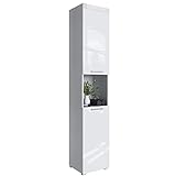 Newroom Badezimmerschrank Hochschrank Weiß Hochglanz mit viel Stauraum - 37x190x31 cm (BxHxT) - Bad…