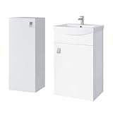 Planetmöbel Badset aus Unterschrank 45cm mit Waschbecken und 1x Midischrank in Weiß, Set für Badezimmer…