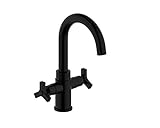 Derengge F-0081-MT Zweigriff-Einloch-Wasserhahn für Badezimmer-Waschbecken, ohne Ablaufgarnitur, Mattschwarz