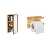 Relaxdays Bad Spiegelschrank aus Bambus, Natur & Toilettenpapierhalter mit Ablage, für Handy & Feuchttücher,…
