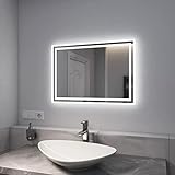 EMKE Badspiegel mit Beleuchtung 50x70cm Badezimmerspiegel mit Beschlagfrei, 2 Lichtfarbe, Kippschalter,…