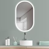 HOKO® LED Design Spiegel oval 45 x 75 cm. HOCH + QUER Montage möglich. Badspiegel LED beleuchtet, auch…