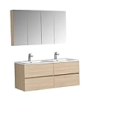 Badmöbel-Set EDGE 1300 - Mit 2x Spiegelschrank EDGE, Ohne Seitenschrank, Farbe Badmöbel:Eiche Natur, Weiß glänzend