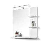 DOMTECH Badspiegel mit LED-Beleuchtung und mit Ablagen, Weiß Badezimmer Spiegel, Wandspiegel, Badezimmerspiegel, R