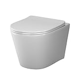 Spülrandloses Wand-Hänge-WC mit SoftClose-Toilettensitz - Wand-WC Hängend ohne Spülrand, AquaSpin Hänge-Toilette…