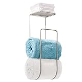 mDesign Badezimmer-Handtuchhalter und Organizer mit Ablagefläche – Moderne Metallwandhalterung Handtuchhalter…