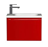 Quentis Badmöbel Faros, Breite 50 cm, Waschbecken und Unterschrank, rot glänzend, Waschbeckenunterschrank montiert