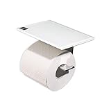 WC Rollenhalter/Toilettenpapierhalter mit Abstellfläche/Ablage aus weißem Glas - Made in Germany -