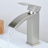 Nickel gebürstet Waschbecken Wasserhahn Wasserfall Einhand Einlochmontage Wasserhähne für Bad Toilette…