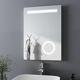 Bath-mann LED Badspiegel 50x70cm mit Beleuchtung kaltweiß Badezimmerspiegel Spiegel mit Knopfschalter, 3X Vergrößerung Lupe Schminkspiegel, Beschlagfrei Wandspiegel Vertikal Lichtspiegel 6400K