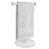 Homeries Marmor-Handtuchhalter – Edelstahl-Handtuchständer mit runder Marmorbasis – Moderner T-Form-Handtuchhalter…