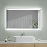 S'AFIELINA Badspiegel 100×60 cm mit Beleuchtung LED Badspiegel mit Druckknopfschalter + Beschlagfrei…