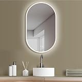 HOKO® Badezimmerspiegel LED Oval 50x90 cm / 90x50 cm London mit Rahmen Gold, Anti-Beschlag, energiesparend…