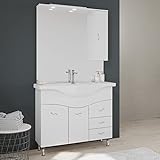 KIAMAMI VALENTINA Badezimmermöbel 106 cm weiß klassisch mit Waschbecken, Spiegel und Hängeschrank.