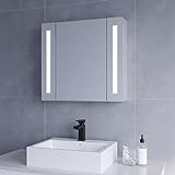 Badezimmerschrank mit Spiegel 65 x 60 x 13 cm (B x H x T) Aluminium Badezimmer Spiegelschrank mit LED…