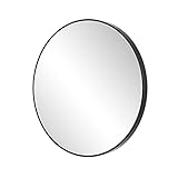 Qiyang 61 cm Runder Spiegel für Badezimmer Wandmontage, Make-up-Spiegel mit schwarzem Metallrahmen, runder Make-up-Spiegel für Wohnzimmer, Flur, Badezimmer