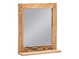 Woodkings® Spiegel 67x75cm Holzrahmen rustikal Akazie massiv Badspiegel Matay Wandspiegel mit Ablage Badmöbel Badezimmermöbel Massivholz