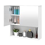 EUGAD Badezimmerschrank mit Spiegel, Spiegelschrank mit Tür Metallscharnieren, Schrank mit 5 Fächern…