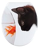 WENKO WC-Sitz Fish & Cat, Toilettensitz mit Hygienebefestigung aus rostfreiem Edelstahl, Toilettenbrille…