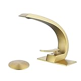 HMEGAO Gebürsteter goldener Badezimmer-Wasserhahn, moderner Einloch-Badezimmer-Wasserhahn, 15.2 cm Deckplatte,…
