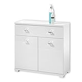 POOL Badezimmer Kommode mit Schublade in Weiß - Moderner Badezimmerschrank Bad Schrank mit viel Stauraum…