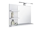 DOMTECH Badspiegel mit Ablagen Weiß mit LED Beleuchtung Badezimmer Spiegel Wandspiegel, L