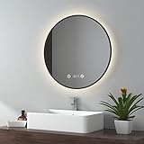 EMKE Runder Spiegel mit Beleuchtung ф60cm LED Badspiegel Schwarzer Rund Badezimmerspiegel mit Touch,…