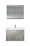 Badezimmer Badmöbel Set Paso 02 80 cm Waschbecken Beton (Grau) - Unterschrank Schrank Waschbecken Spiegelschrank Schrank